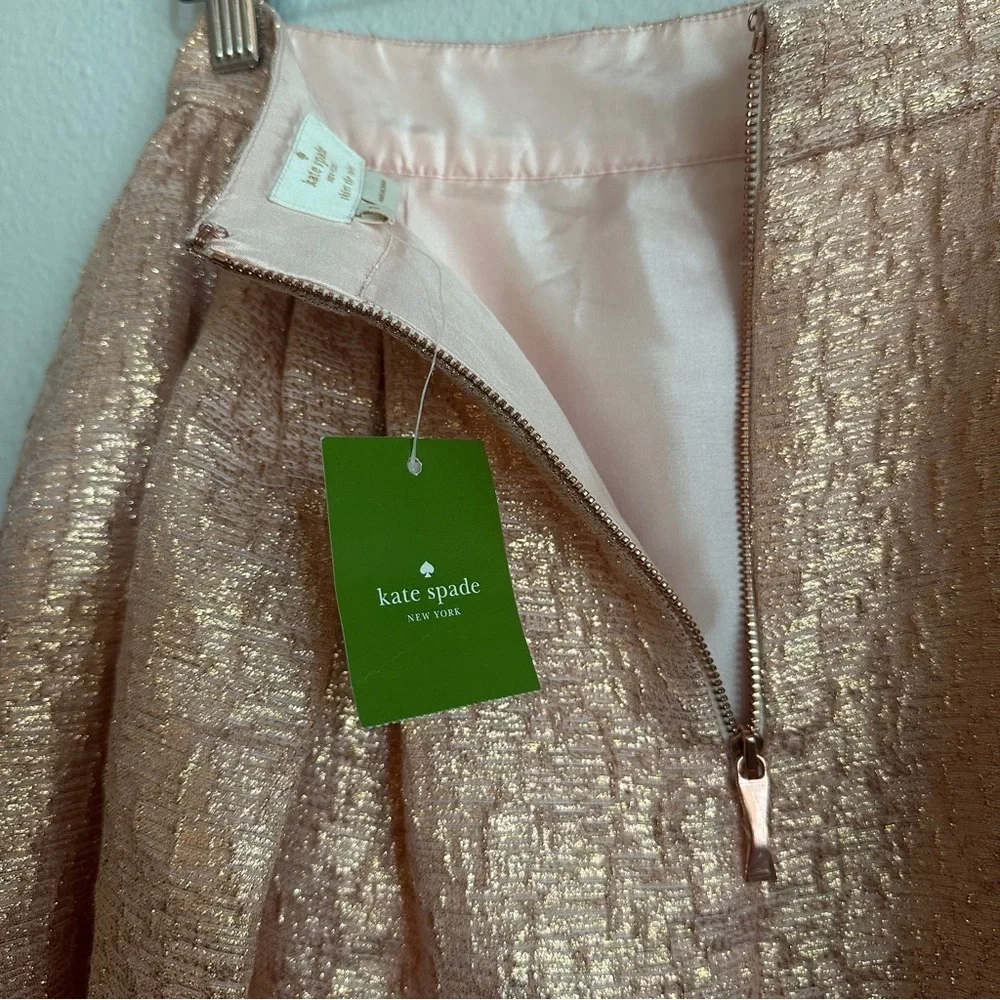 NWT Kate Spade New York Aimee Mini Skirt in Metallic Rose Gold Blush | Size 0